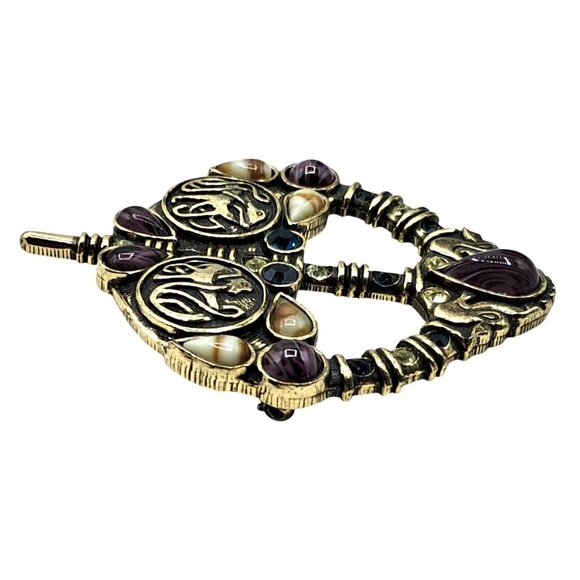 Vintage Sol Dor Brooch Celtic Irish Rhinestone Art Glass Pin Signed Costume Jewe - Picture 3 of 8